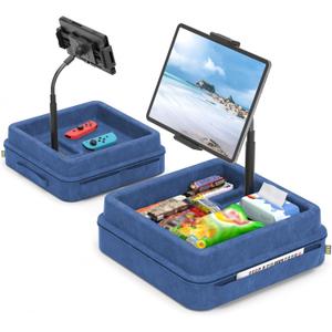 KDD Tablet Pillow Holder - 360Adjustable iPad Pillow Stand for Lap, Bed and Desk - Gooseneck Tablet Soft Pad Dock with Storage Tray and Pocket Compatible with iPad Pro 12.9, Air Mini, Phone,(Blue)