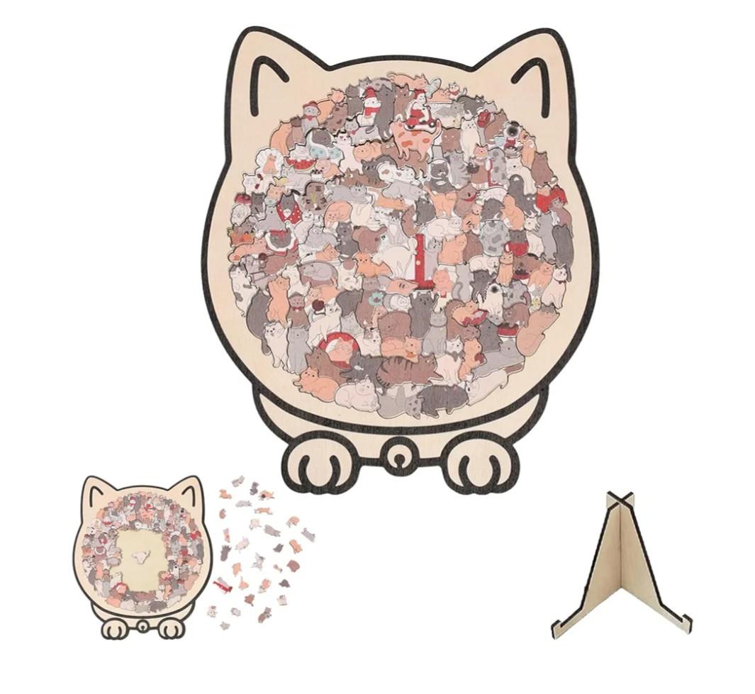 135-Piece Colored Cat Shaped Wooden Jigsaw Puzzle,Cats Shaped Wooden Puzzle,Wooden Jigsaw Puzzles for Adults,Wooden Cat Puzzles for Cats Lovers,Home Decor