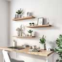 Light Wood Floating Shelves for Wall Rustic Wall Shelf for Bedroom Living Room Set of 6