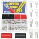 Haisstronica 80PCS Tinned Copper Wire Lugs Kit,AWG 8 6 4 2 Heavy Duty Battery Cable Lugs,Eyelets Tubular Ring Terminal,Battery Terminals with 3:1 Heat Shrink Tube