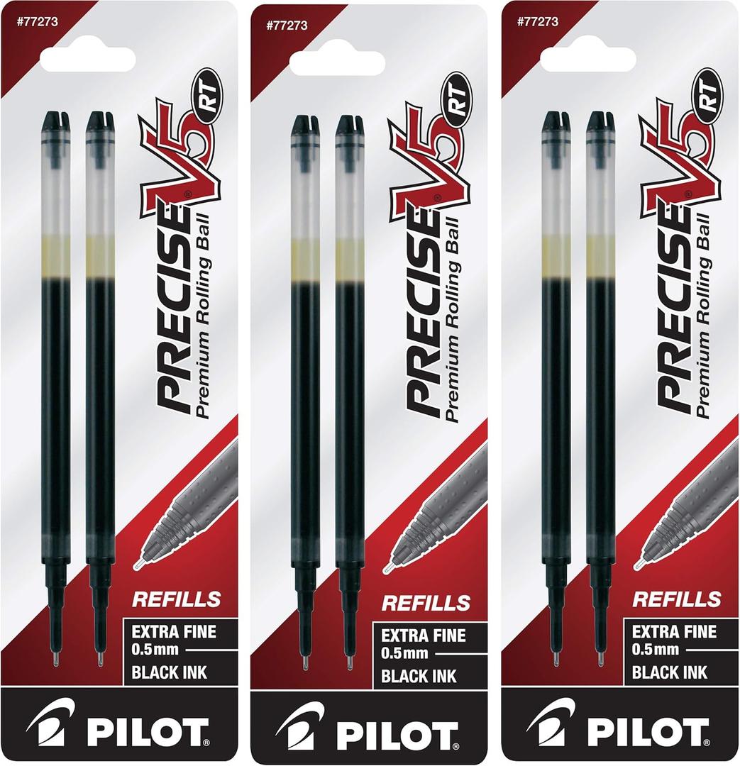 Pilot, Precise V5 RT Liquid Ink Refills, Extra Fine Point 0.5 mm, Black, Pack of 5