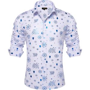 DiBanGu Mens Christmas Dress Shirts for Men Long Sleeve Button Down Xmas Shirts for Party Prom Perform S-3XL (Blue)