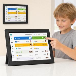 15.6" Digital Family Calendar with Color-Coded Chore Chart, No Subscription Smart Wall Planner, Syncs Google Apple Outlook Yahoo Cozi, Touchscreen Photo Frame for Kitchen, Mount & Stand