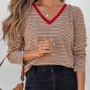 EVALESS Spring Summer Tops for Women Trendy V Neck Long Sleeve Shirts 2025 Basic T Shirts Loose Tee Clothes Casual Outfits (L)