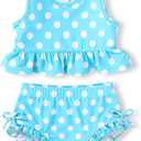 Toddler Girls Swimsuit Outfit Ruffle Floral Sleeveless Bikini Two Piece Bathing Suit for Baby Girl (12-18 Months, Blue)