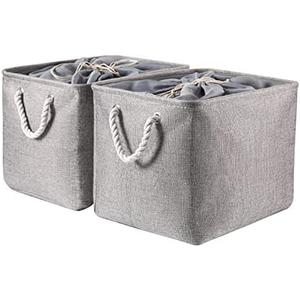 combocube 16 x 12 x 12 Inch Fabric Storage Bins for Shelves, Linen Storage Organizer Storage Basket with Ropes for Laundry, Home, Closet, Office, Clothes, Toys Organizer