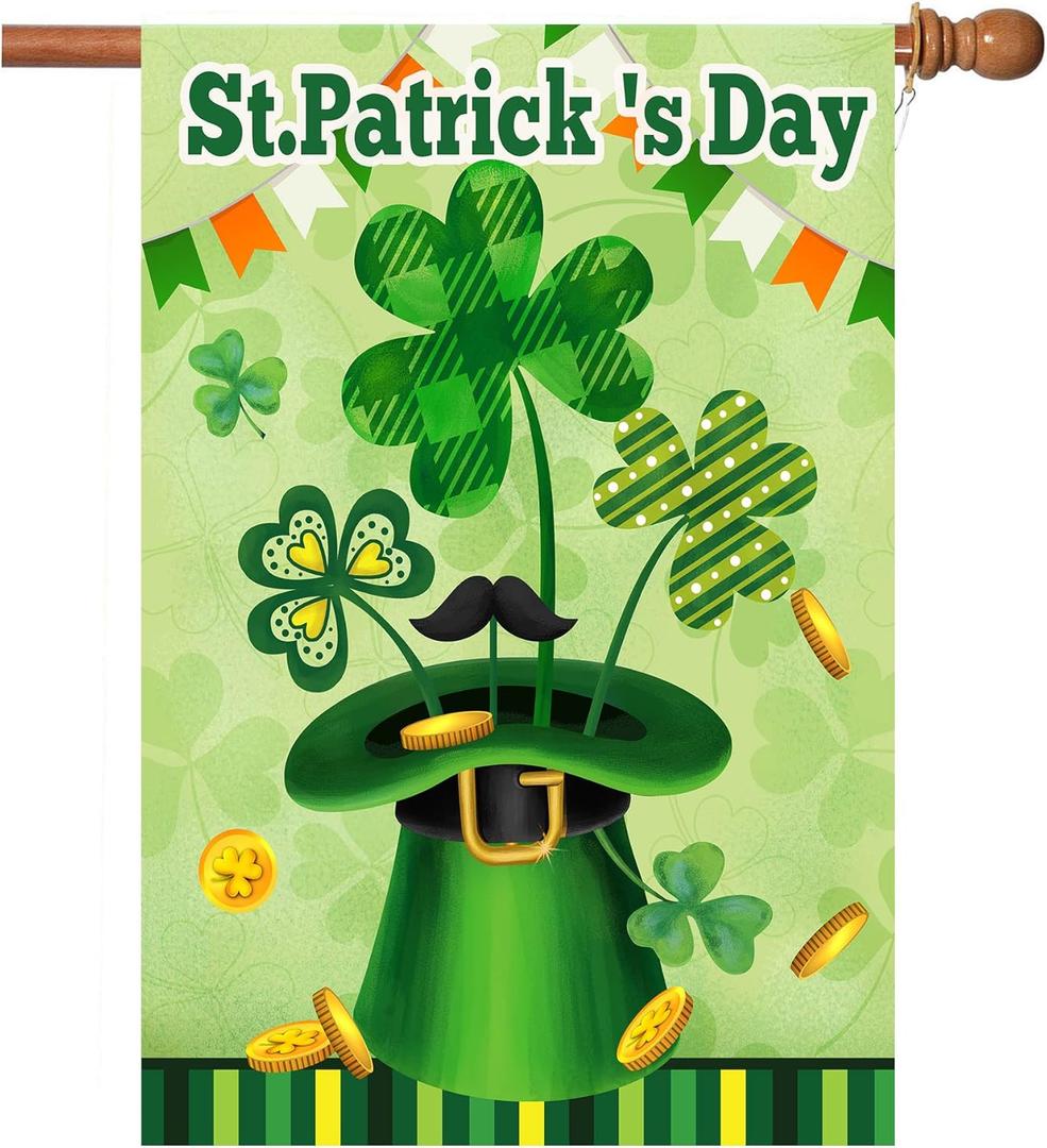 7 x St Patrick's Day Flag,Shamrock St Patricks Flag 28 x 40 Inch Clover House Flag for Garden and Home Decorations