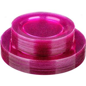 Homy Feel 60PCS Pink Glitter Plastic Plates -Include 30 Dinner & 30 Dessert Plate for New Year Christmas Birthday Wedding Party
