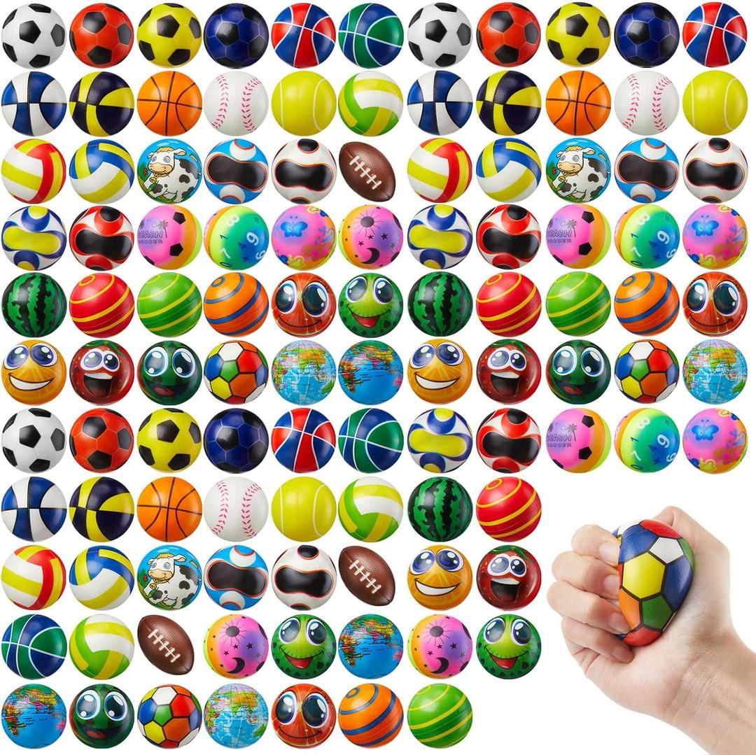 Yunsailing 108 Pcs Mini Stress Balls Bulk 2.4'' Sensory Fidget Ball Treasure Box Prizes Soft Assorted Stress Relief Toys for Hand Wrist Finger Exercise Adult Teen Party Favor Classroom