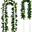 2 Pack Hawaiian Maile and White Tuberose Graduation Lei 6.56ft Artificial Leaf Flower Necklaces for Wedding, Luau, Aloha Summer Party, School Ceremony, 2025 Graduation Gift