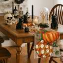 Halloween Table Runner 13x72 Inch  Rustic Orange Pumpkin Design with Polka Dots and Vines, Farmhouse Fall Dining Table Decoration for Halloween, Thanksgiving and Autumn Parties