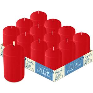 HYOOLA Red Pillar Candles 2x4 Inch - 12 Pack Unscented Bulk Pillar Candles - European Made