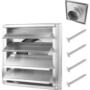 [Upgraded] AMI PARTS 4 Inch Stainless Steel Louvered Dryer Vent Cover Outside with Metal Mesh Screen and 4 Screws,7"x7" Metal Dryer Vent Cover for 4" Vent Duct Opening