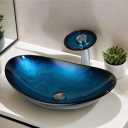 Blue Glass Vessel Sink 22x14 Inch Bathroom Sink Set, 21.6" x 14" x 6.6"