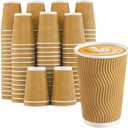 Lamosi Disposable Coffee Cups 16 OZ 90 Pack, Paper Coffee Cups 16 OZ for Hot Drinks or Cold Beverages, Insulated Corrugated Ripple Wall Cup No Lids for Office, Cafe, Home or Travel (Champagne)