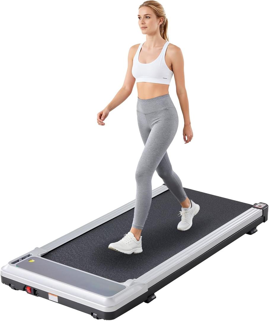 Sweetcrispy Compact Armless Treadmill for Small Spaces, Quiet Under-Desk Walking Pad, Slim & Portable Design for Home Office Workouts, Ideal for Apartments and Work-from-Home Fitness, Silvery