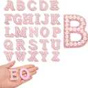 uxcell 52pcs Rhinestone Iron on Letter Patches, A-Z Self Adhesive Glittery Rhinestone Alphabet Letter Sticker Appliques for DIY Jackets Hats Clothes Backpack, Pink
