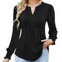 Ivicoer Long Puff Sleeve Tops for Women Trendy Black Work Blouses for Women Business Casual Tunic Tops Office V Neck T Shirts, S