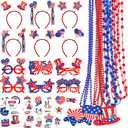 4th of July Accessories Patriotic Party Accessories 6 Fourth of July Headband Head Boppers 12 Bead Necklaces 6 Felt Glasses 50 Tattoos Women Men Kids Boys Girls Party Favor Supplies