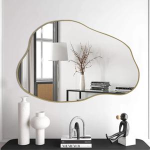 POZINO Gold Irregular Mirror, 30"x20.5" Cloud Shaped Mirrors, Asymmetrical Wall Mirror, Unique Modern Frameless Mirrors for Nursery Living Room Bathroom Bedroom Entryway