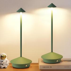 Modern Cordless Table Lamp Set of 2, Portable LED Desk Lamps, 4000mAh Rechargeable Battery Operated Lighting for Bedroom Dining Room Restaurant Coffee Shop Camping Night Light (Green)