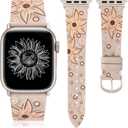 Minyee Leather Band Compatible with Apple Watch Band 41/40/38/44/45/46/49/42mm Women, Boho Western Embossed Sunflower Floral Premium Leather Strap for iWatch Series 11 10 9 8 7 6 5 4 SE/Ultra 3 2 1