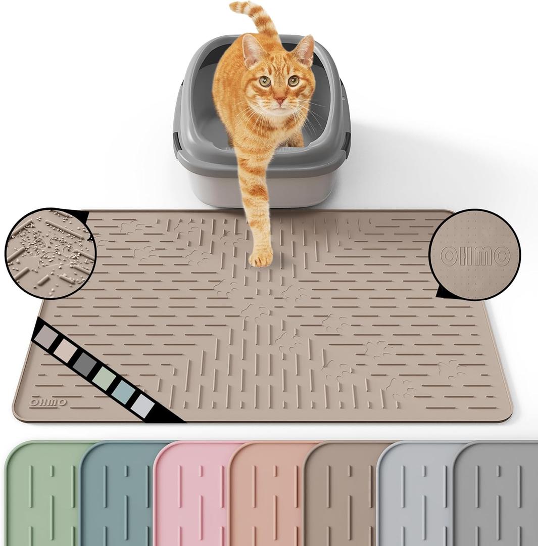 OHMO Cat Litter Mat Trapping Mat Premium Silicone Rubber 23.5x16 Beige, Waterproof and BPA Free Kitty Litter Box Mat, Easy to Clean and Keeps The Floor Tidy