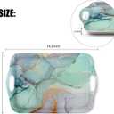 Serving Tray Decorative Tray with Handles Multi-Purpose Rectangular Serving Trays for Restaurant, Parties, Coffee Table, Kitchen - Teal Marble Pattern