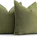 ZWJD Olive Green Pillow Covers 18x18 Set of 2 Chenille Throw Pillow Covers with Elegant Design Soft and Luxurious Decorative Throw Pillows for Couch, Bed, and Home Decor