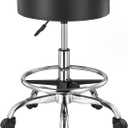 VEVOR Rolling Stool with Foot Rest and Wheels, 450 LBS Weight Capacity Round Rolling Stool Chair, Height Adjustable Thickened PU Leather Swivel Stool for Salon, Spa, Massage, Tattoo, Clinic, Black