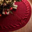 Red Christmas Tree Skirt, 36 Inch Knitted Tree Skirt for 3-6 Ft Christmas Tree Luxury Knitted Thick Rustic Tree Skirt Xmas Decoration, Christmas Tree Skirt Decor for Pencil Christmas Tree