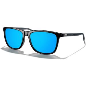 MERRY'S Unisex Polarized Aluminum Sunglasses Vintage Sun Glasses For Men/Women S8286 (0c02 Black Frame/Blue Mirror Lens/Grey Temples)
