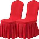 Dimatic Dining Room Chair Covers Set of 6, Stretch Parsons Slipcovers with Skirt Super Fit Spandex Chair Seat Protector Cover for Dining Room, Hotel, Ceremony (Red)