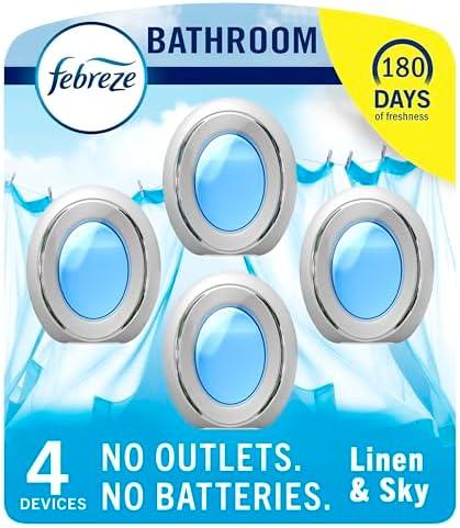Febreze Bathroom Air Freshener, Odor-Fighting, Plug In Alternative, Air Fresheners for Home and Bathroom and Kitchen, Closet Air Fresheners, Linen & Sky Scent, 12 Count