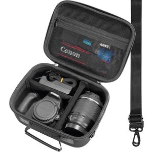 RAIACE Hard Carrying Case Compatible with Canon EOS Rebel T7 / R100 / R50, for Sony, for Nikon Camera, Protective Case with Mesh Pocket for Charger, Cables, Cards and Accessories. (case only)- Black