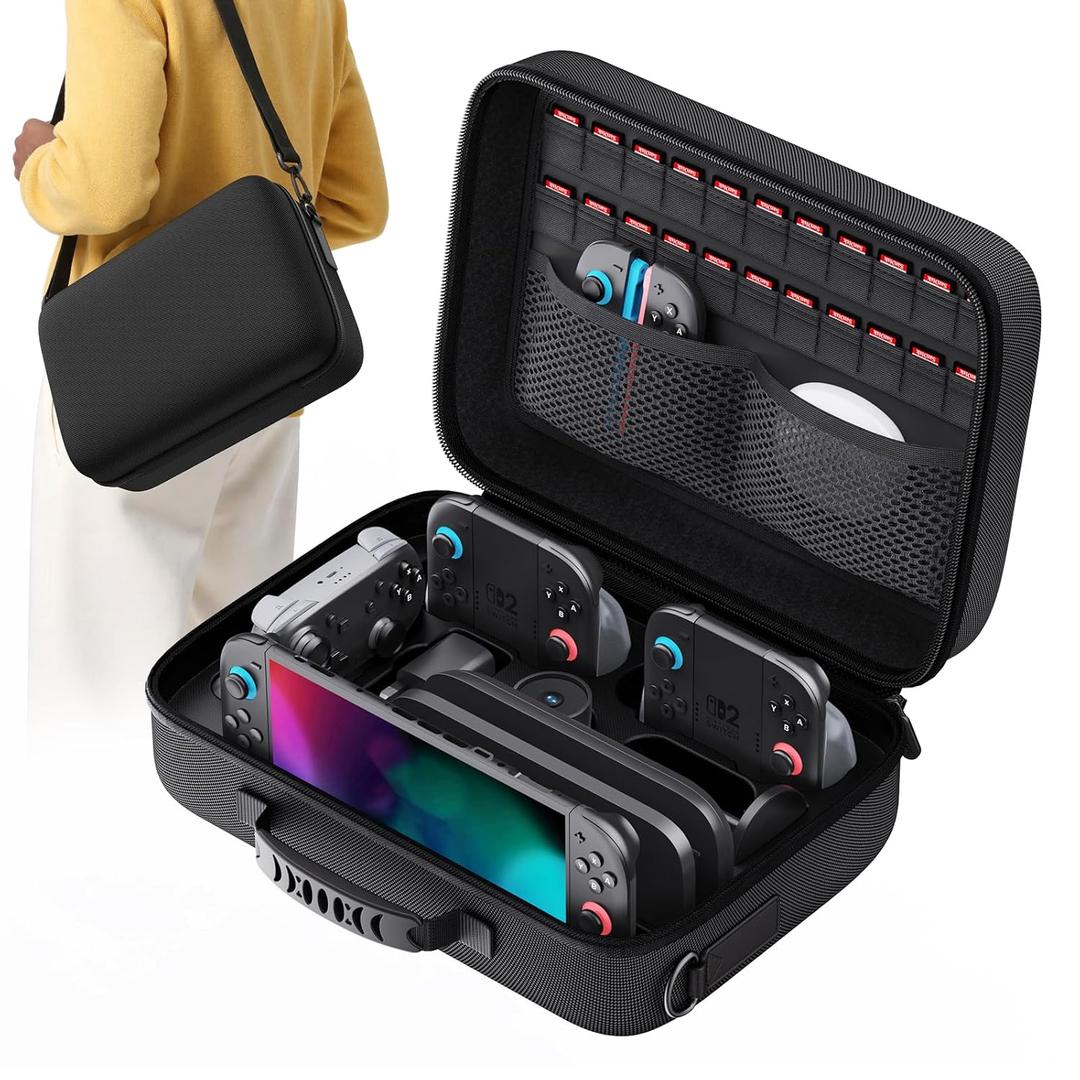 Lmcpa Storage Case for Nintendo Switch 2, Protective Hard Travel Carry Case for Switch 2 Camera, Console,Pro Controller and Other Switch 2 Accessories with 22 Game Cartridges and Shoulder Strap, Black