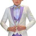 SAROULU Boys Formal Suit Wedding Tuxedo 3 Pieces Floral Jacket Pants Vest Kids Party Blazer (Purple) Size 10