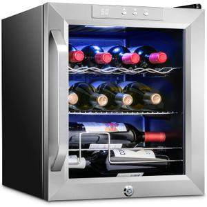 Ivation 12 Bottle Compressor Wine Cooler Refrigerator w/Lock | Large Freestanding Wine Cellar For Red, White, Champagne or Sparkling Wine | 41f-64f Digital Temperature Control Fridge Stainless Steel