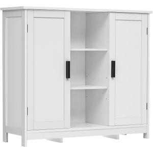 Iwell Storage Cabinet with 2 Doors and 4 Storage Shelves, Credenza Buffet Cabinet, Bathroom Cabinet for Living Room, Entryway, Home Office, White, 11.8"D x 35.4"W x 31.7"H