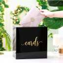 UNIQOOO Black Acrylic Wedding Card Box with Slot, Large 10x10x5.5 inch w/Gold Foil | Wedding Receptions Wishing Well Money Box, Birthdays, Memory Box, Suggestion Boxes, Acrylic Ballot Box