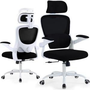 Ergonomic Office Chair with Tilt-Lock, Home Office Desk Chair with Auto Lumbar Support, High Back Mesh Desk Chair with Adjustable Headrest, Swivel Task Chair or Study Bedroom,Black and White