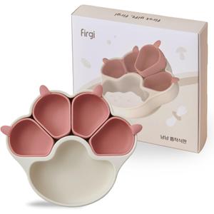 MEOW Dry Rose Divided Silicone Toddler Suction Plates Non-Slip Silicon Plate for Baby Led Weaning Supplies BPA Free Travel Non-Toxic Kids Tray with Suction