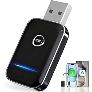 2-in-1 Wireless CarPlay & Android Auto Adapter (2026 Upgraded), Fast 5GHz/2.4GHz Dual-Band WiFi, No Delay Plug & Play Dongle, Auto-Connect Mini Adapter for Wired CarPlay/Android Auto Cars