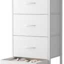 Sweetcrispy 4 Fabric Drawer Small Dresser, Bedside Nightstand with Wooden Top Sturdy Frame, Entryway Closet Bedroom Storage Cabinet Furniture for Dorm,White, 11.8"D x 17.7"W x 37.5"H