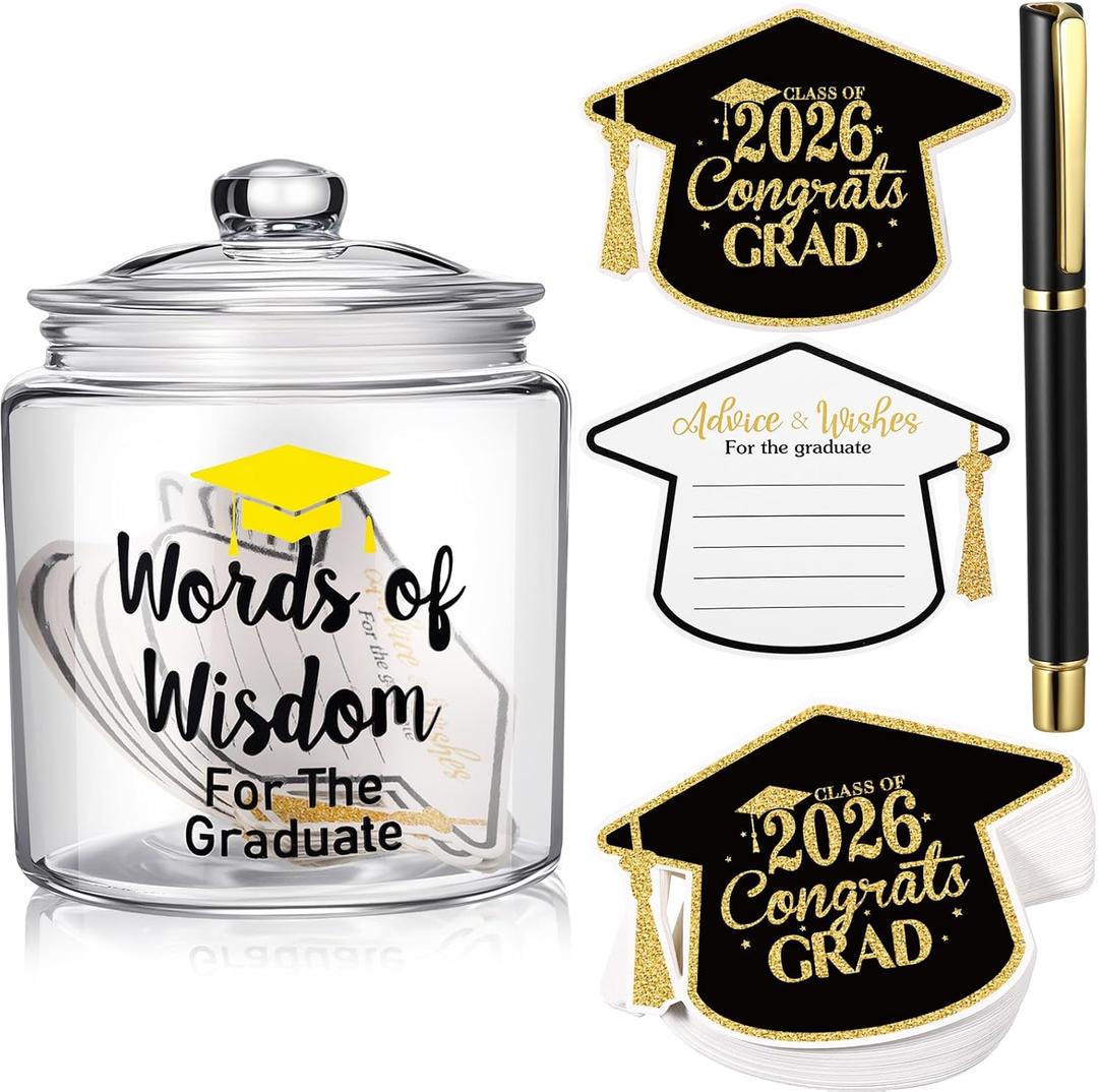 Party 
Mimorou 52 Pcs 2026 Graduation Gifts Memory Jar Advice Cards Graduate Party Favors Words of Wisdom Glass Bottle Guest Book Cards with Black Pen Senior School College Graduates Gifts Party Decorations