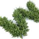 9FT Pre-Lit Artificial Christmas Garland with 50 LED Light Battery Operated, Holiday Decorations with 300 Tip Branch, for Indoor Door Home Stairs Fireplaces Wall