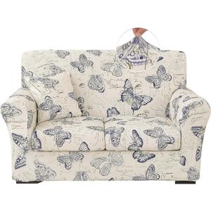 Stretch Printed Sofa Cover Couch Covers, 4-Piece Loveseat Slipcovers with 2 Separate Cushion Cover & 1 Pillow Case, Washable Spandex Furniture Protector for Living Room (Loveseat, Butterfly)
