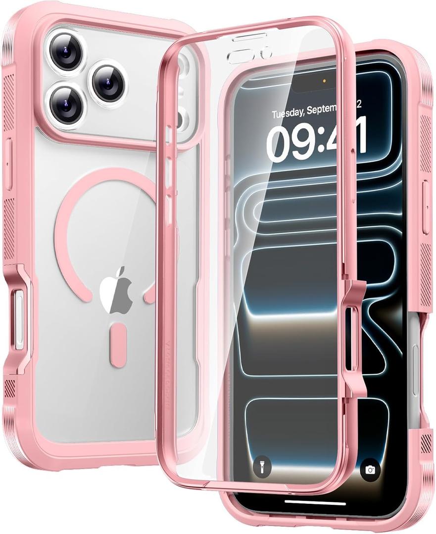 Diaclara Magnetic Designed for iPhone 17 Pro Max Case Full Body Bumper,[Compatible with MagSafe] Military Drop Proof Cover with Built-in Touch Sensitive Anti-Scratch Screen Protector, Pink