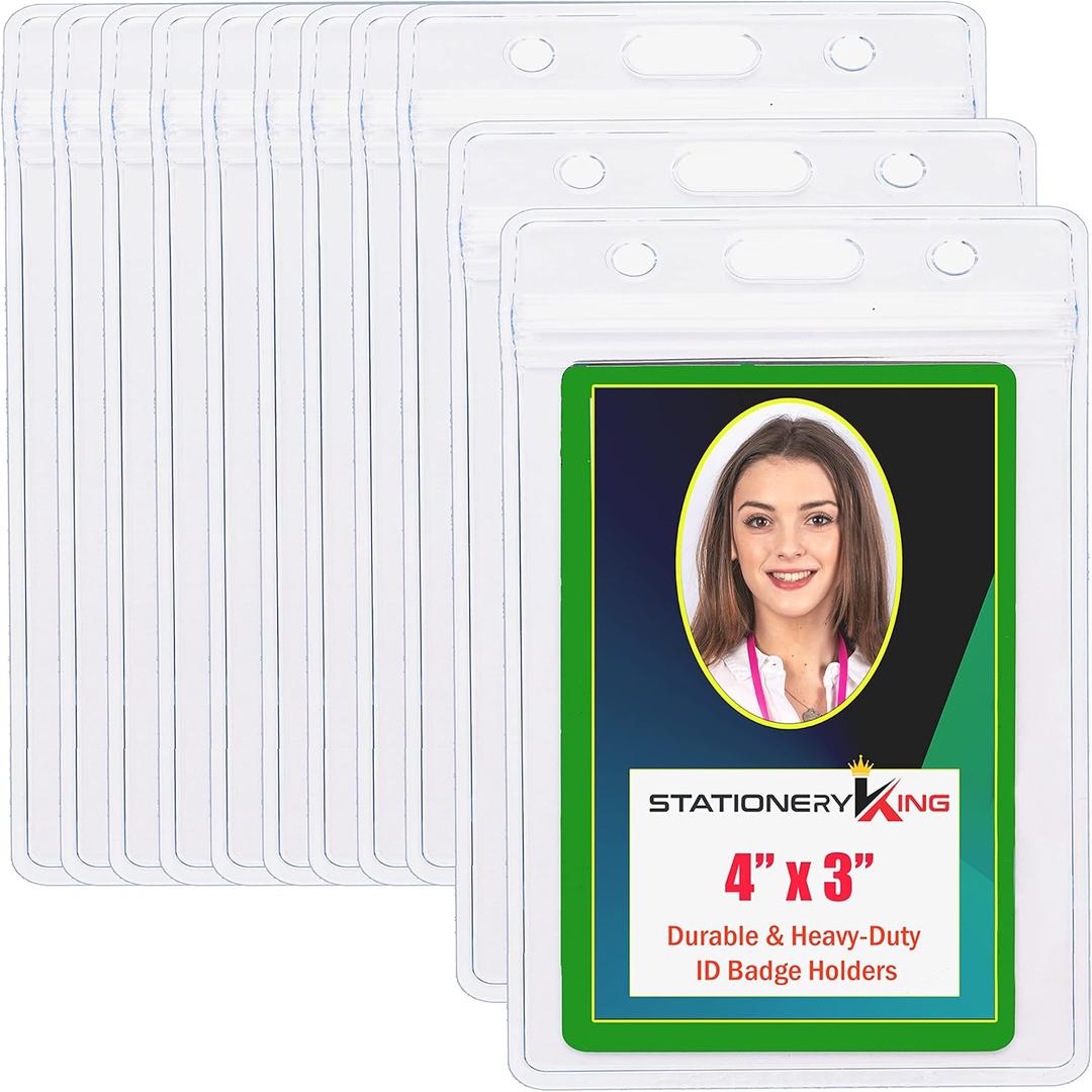 Durable & Heavy-Duty ID Badge Holders ~ Premium Quality, Clear Plastic, Waterproof & Dustproof ~ for Work, Moms, Teachers, Tours, Events, Cruises & More (25 Pack, Vertical, 4 x 3) by Stationery King