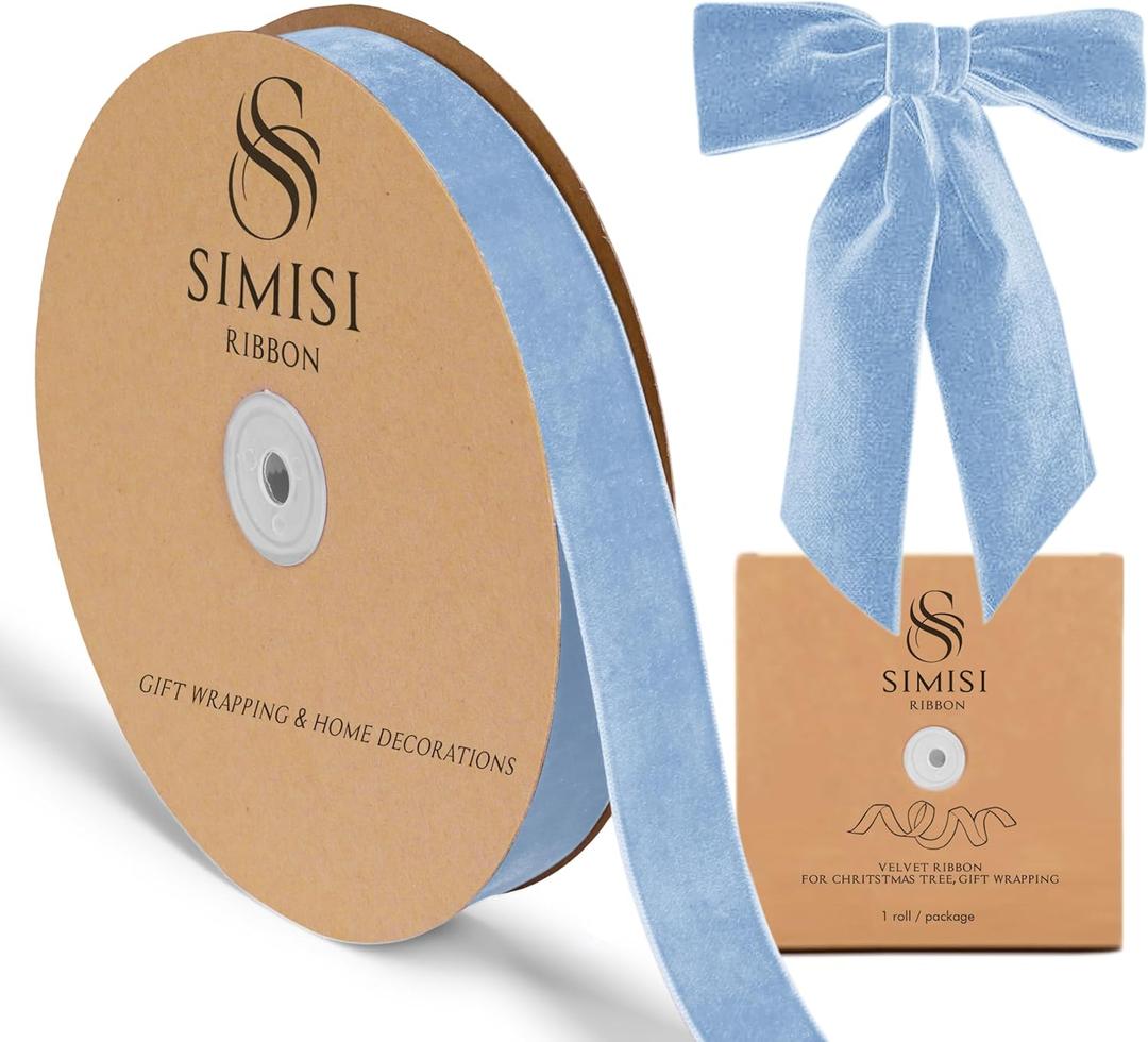 Blue Velvet Ribbon 1'' 25 Yards for Christmas Tree, Gift Wrapping, Flower Bouquet, Wreath Decorations, Bow Making